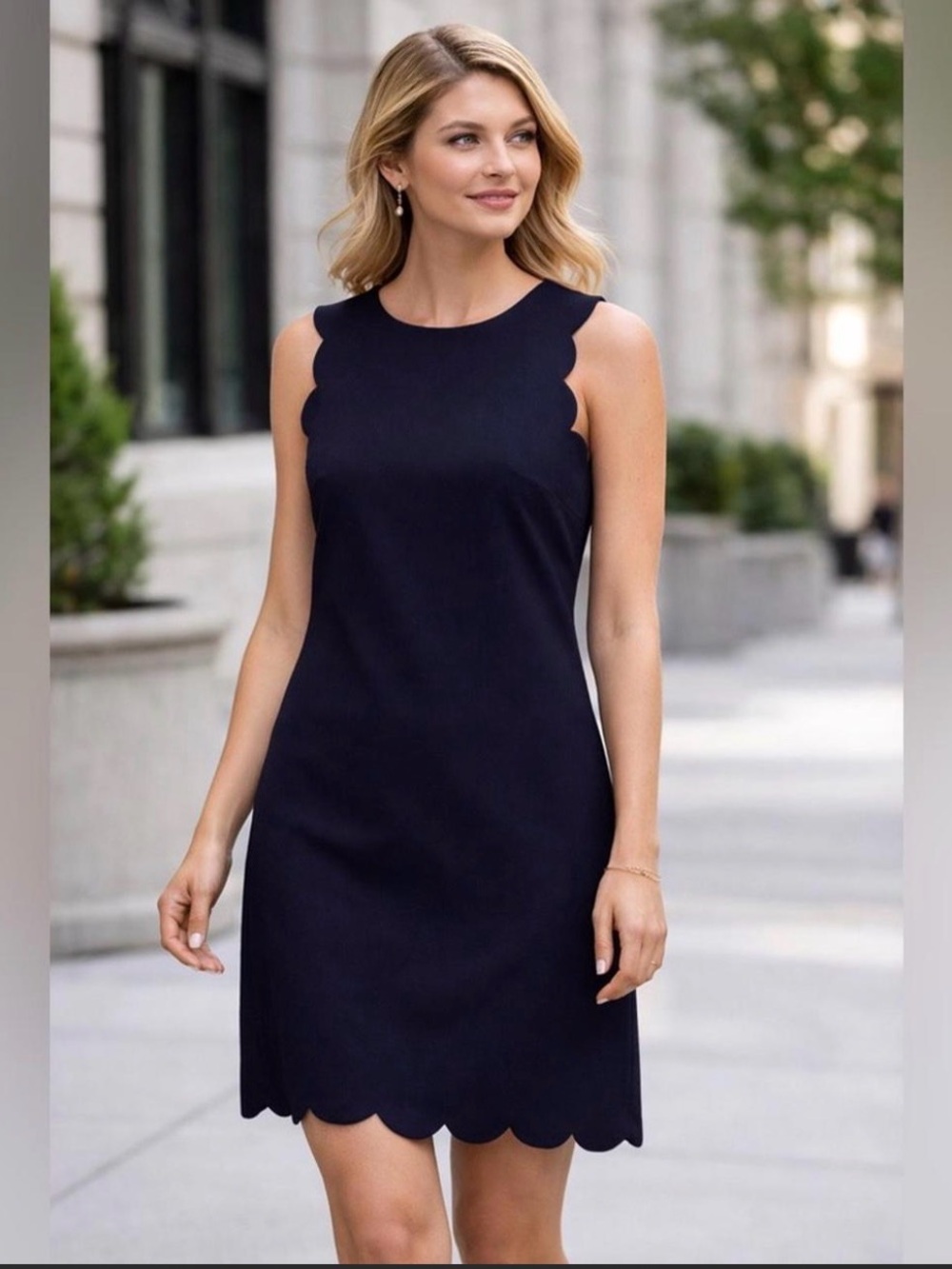 J. Crew Navy Scallop-Edge Midi Dress